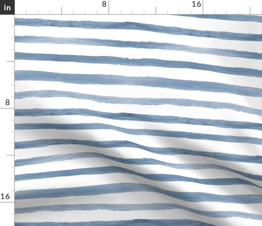 Stripe Blue Kids Home Decor Nursery Watercolor Bedding Painted Monochrome Minimal Horizontal Denim Custom Printed Fabric by Spoonflower Various Fabrics by the Yard or Fat Quarter